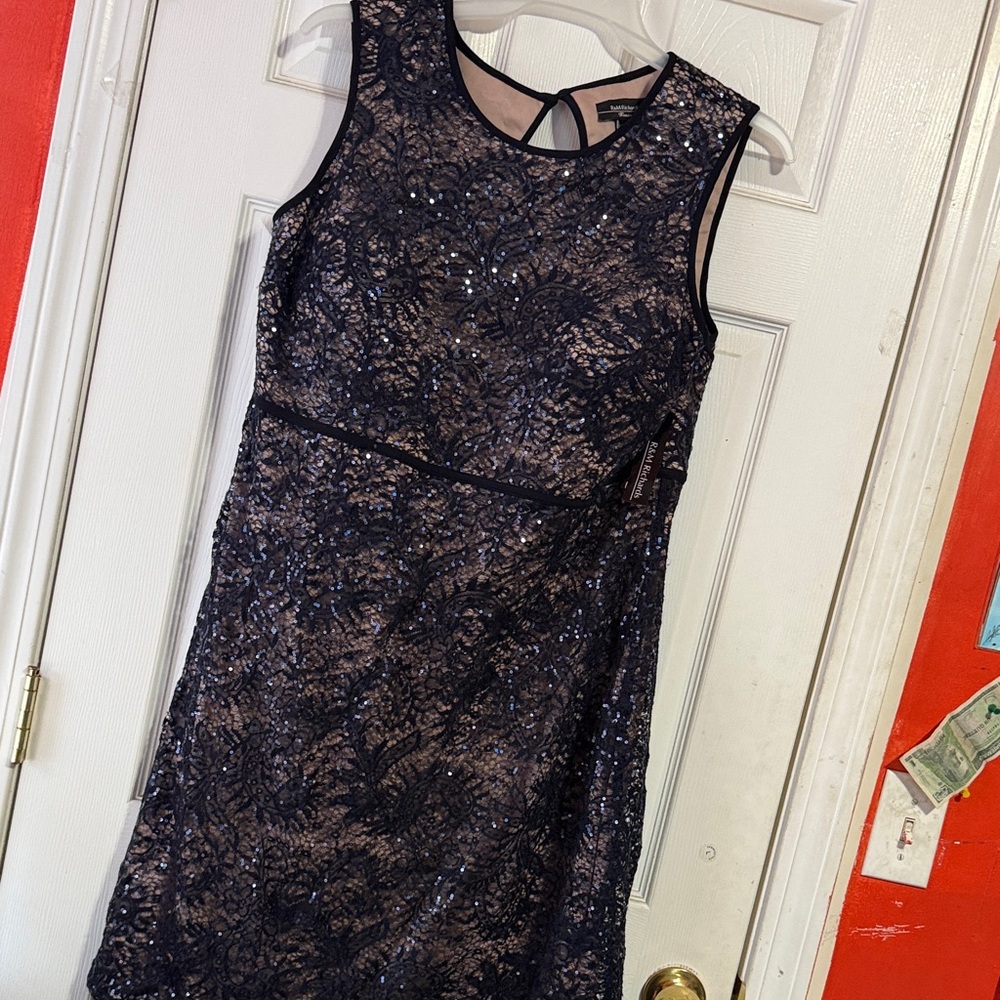 R&M Richards Embellished Sequins Navy Nude Mini Dress Sz 18w Nwt - Picture 9 of 9